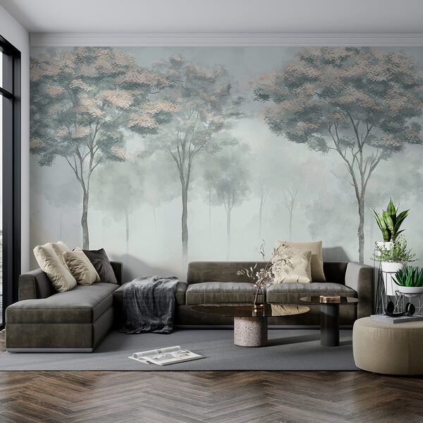 Group of trees in fog Wall murals Group of trees in fog