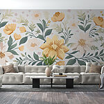 Wall murals Floral design with yellow flowers and green leaves