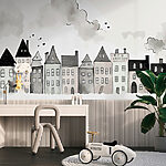 Wall murals Group of buildings with smoke coming out of them