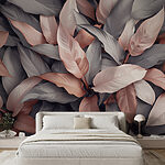 Wall murals Group of leaves with pink and grey leaves