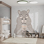 Wall murals Cartoon of a bear holding a bubble tea