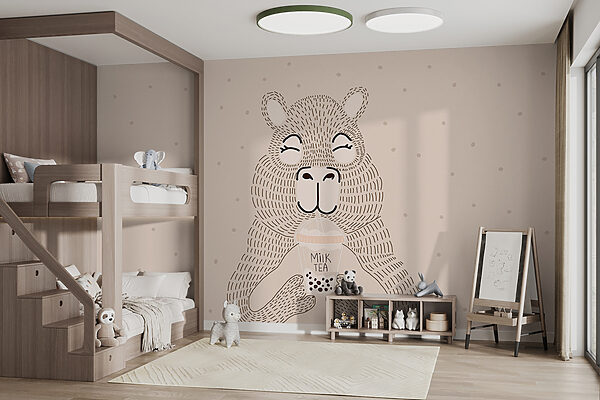 Wall mural Cartoon of a bear holding a bubble tea (SKU: w01122v1) Wall mural Cartoon of a bear holding a bubble tea (SKU: w01122v1)