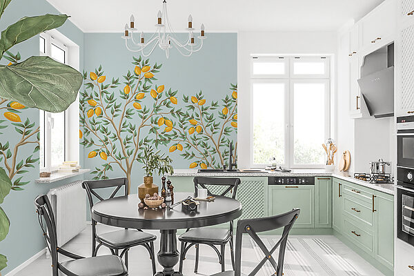 Wall mural Group of lemon trees with fruits on them