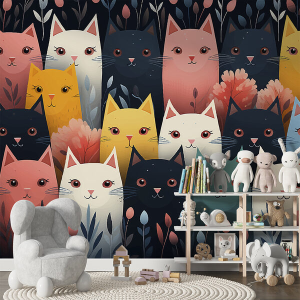 Group of cats with flowers Wall murals Group of cats with flowers