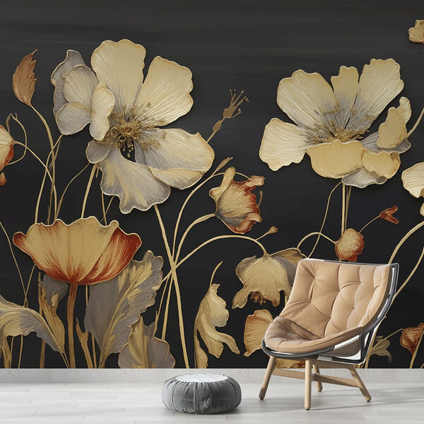Elegant blossoms on dark backdrop Wall murals Elegant blossoms on dark backdrop