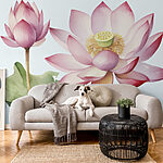 Wall murals Lotus blossoms bloom in serene waters.
