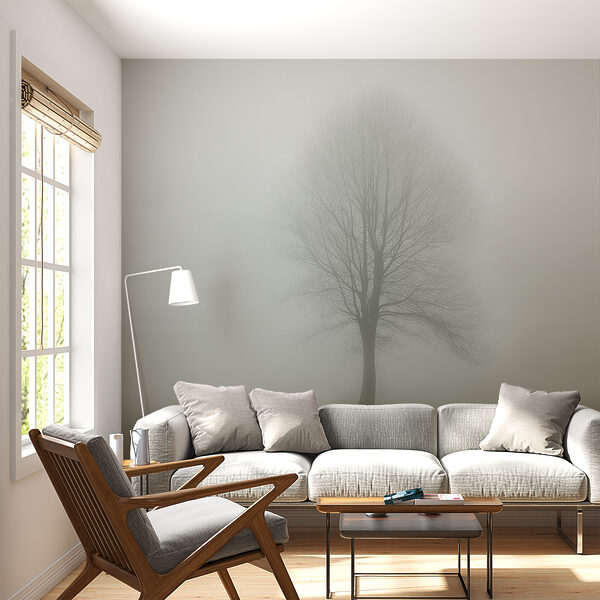 Tree in a foggy field Wall murals Tree in a foggy field