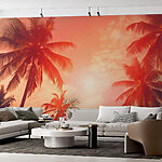 Wall murals Palm trees against a pink sky