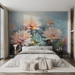 Wall murals Group of flowers on a blue background