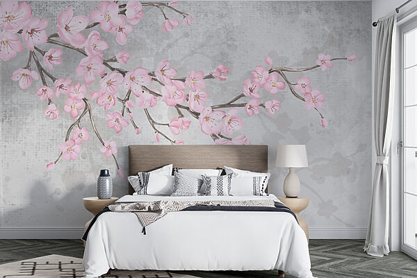 Branch with pink flowers Wall murals Branch with pink flowers