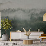 Wall murals Foggy forest with trees