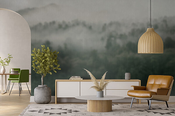Foggy forest with trees Wall murals Foggy forest with trees