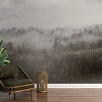 Wall murals Foggy forest with trees
