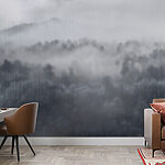Wall murals Foggy landscape with trees