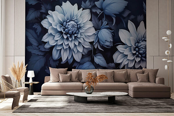 Midnight Blossoms in Monochrome Wall murals Midnight Blossoms in Monochrome