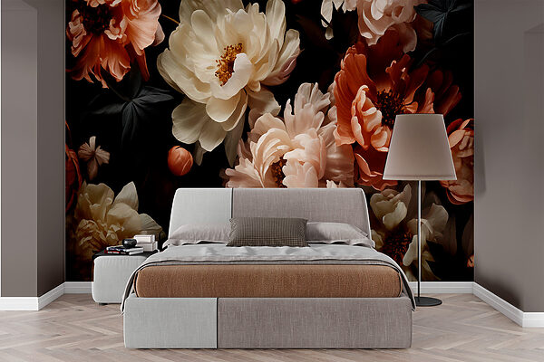 Subtle dance of blossoms in darkness Wall murals Subtle dance of blossoms in darkness