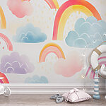 Wall murals Pattern of rainbows and clouds
