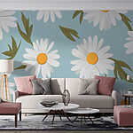 Wall murals Pattern of white flowers and green leaves