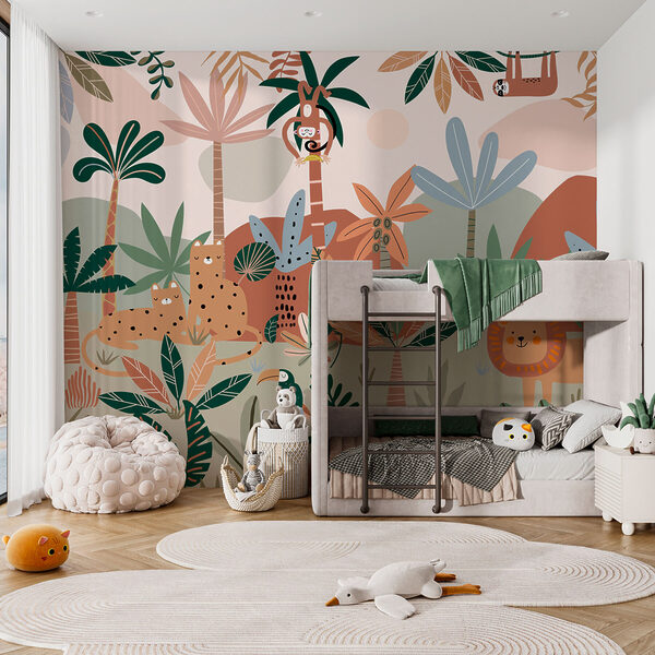 Wall mural Cartoon of animals in a jungle