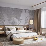 Wall murals Silver monochrome tropical leaf design