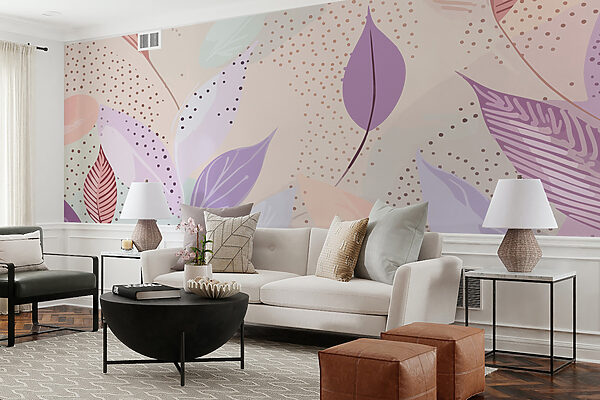 Leaves and dots in muted tones Wall murals Leaves and dots in muted tones
