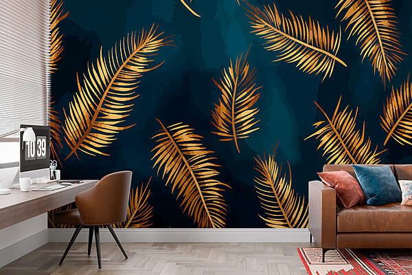 Elegant foliage in midnight hues Wall murals Elegant foliage in midnight hues