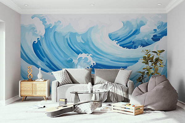 Wall murals Wall murals Blue and white waves (SKU: w01745)