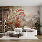 Wall murals Painting of a river and trees
