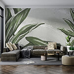 Wall murals Green leaves against a textured backdrop