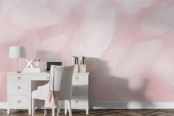 Feather dreams in soft pink hues Wall murals Feather dreams in soft pink hues