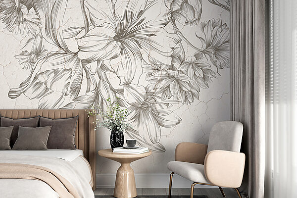 Elegant sketch of timeless florals Wall murals Elegant sketch of timeless florals