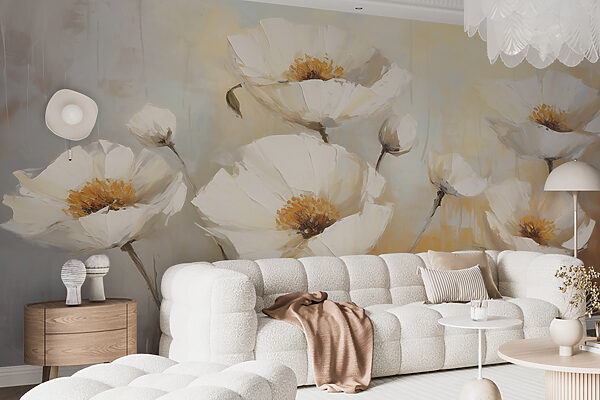 Painting of white flowers Wall murals Painting of white flowers