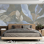 Wall murals Leaves in Silver and Blue Tones