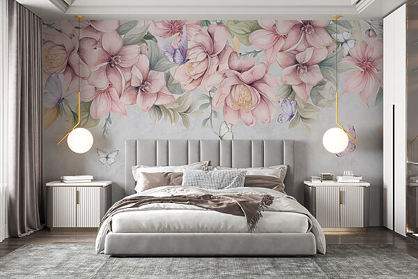 Butterflies rest among lush blooms Wall murals Butterflies rest among lush blooms