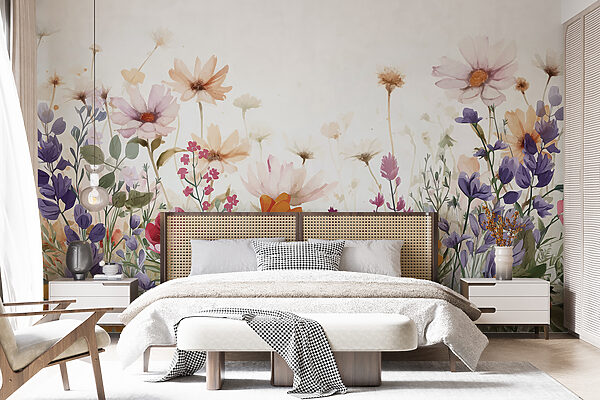 Group of flowers on a white background Wall murals Group of flowers on a white background