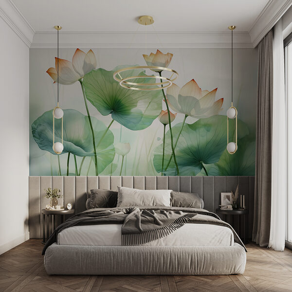 Lotus blooms in serene waters Wall murals Lotus blooms in serene waters