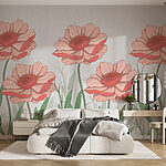 Wall murals Group of pink flowers with green leaves