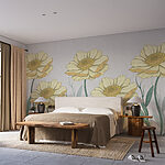 Wall murals Group of yellow flowers with green leaves