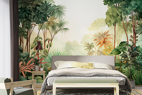 Watercolor painting of a forest Wall murals Watercolor painting of a forest