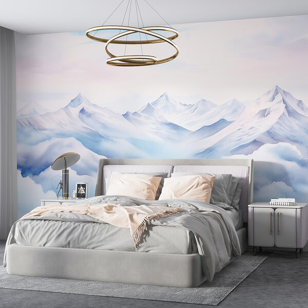 Watercolor painting of mountains and clouds Wall murals Watercolor painting of mountains and clouds