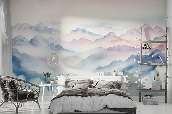 Painting of mountains and clouds Wall murals Painting of mountains and clouds