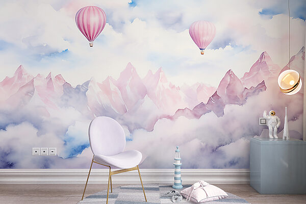 Group of hot air balloons in the sky above clouds Wall murals Group of hot air balloons in the sky above clouds