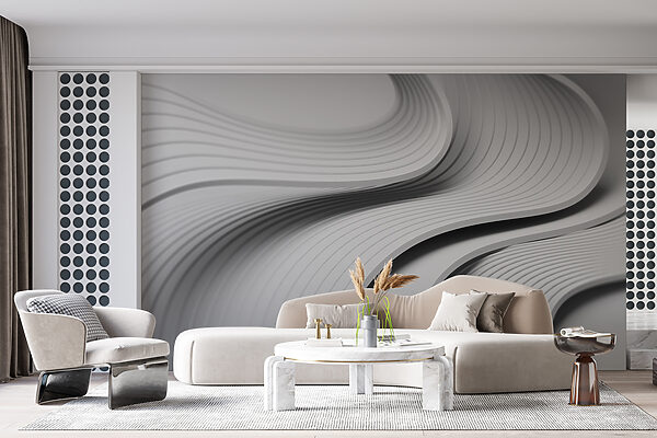 Wall mural White and grey curved lines