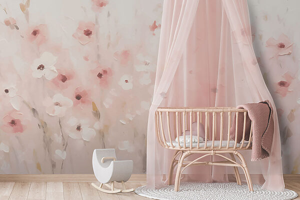 Painting of flowers on a white background Wall murals Painting of flowers on a white background