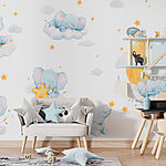 Wall murals Group of elephants in clouds and stars