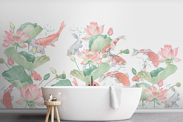 Wall mural Wall mural Watercolor painting of fish and flowers (SKU: w01821v1)