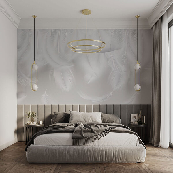 White feathers falling down Wall mural White feathers falling down