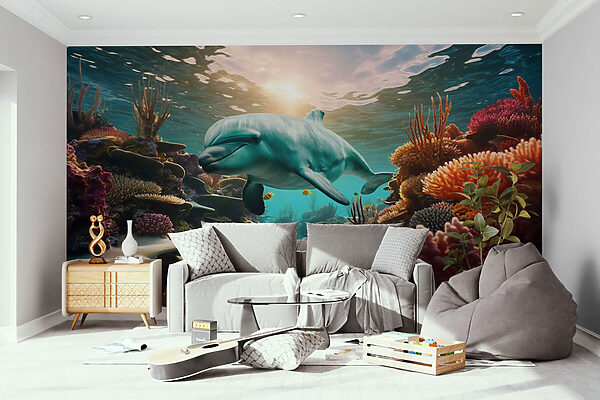 Dolphin swimming in the ocean Wall murals Dolphin swimming in the ocean