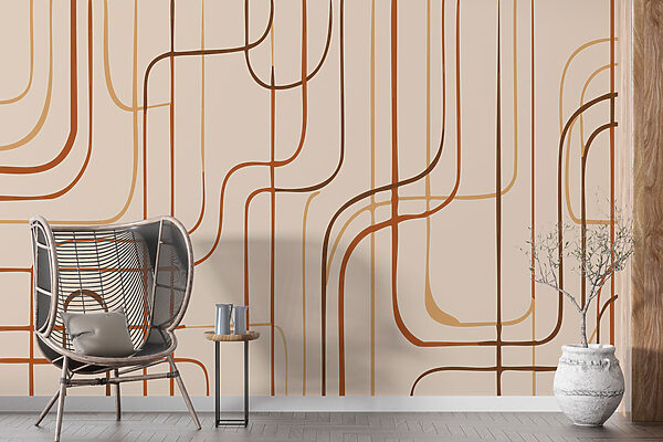Brown lines on a beige background Wall murals Brown lines on a beige background