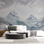 Wall murals Painting of mountains and clouds